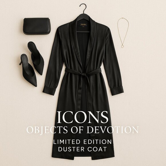 ICONS Objects of Devotion Black Satin Limited Edition Duster Coat / Robe Medium - Picture 1 of 15